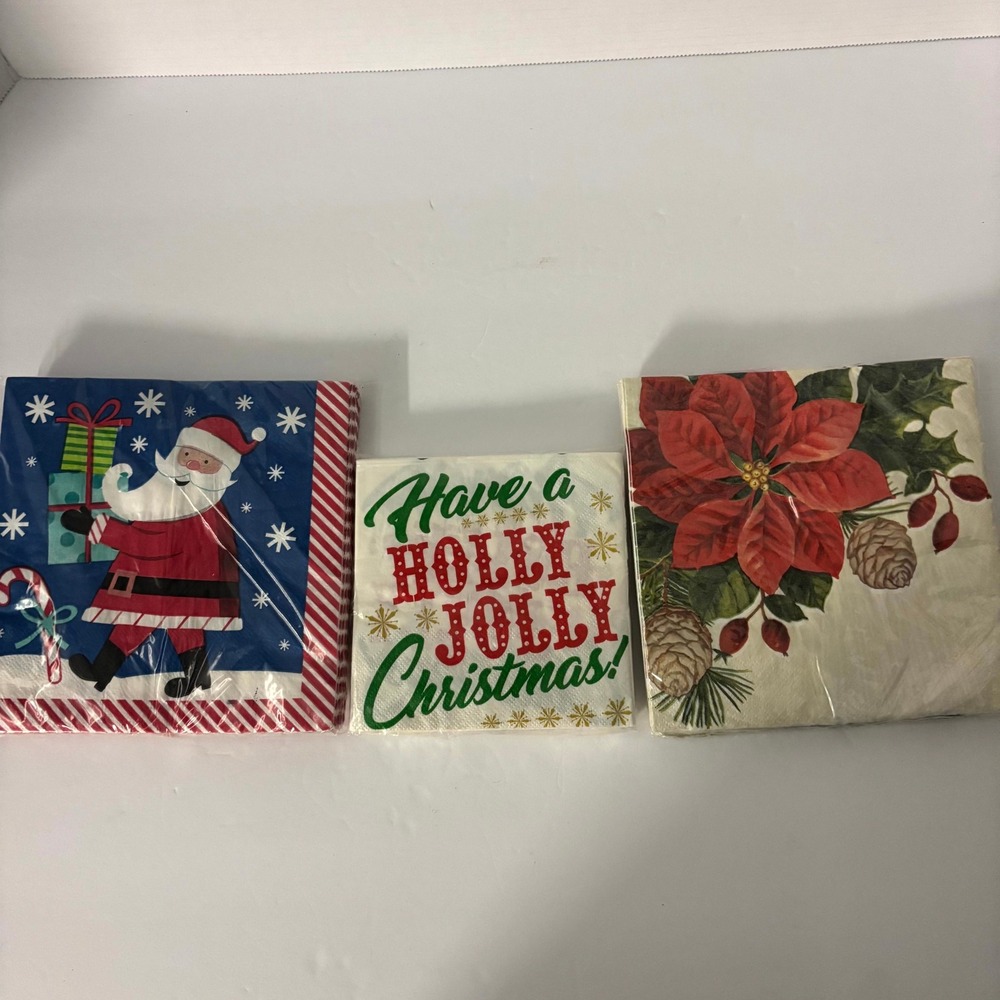 Christmas Napkins 60ct Santa Holly Jolly Poinsettia Holiday Party Table